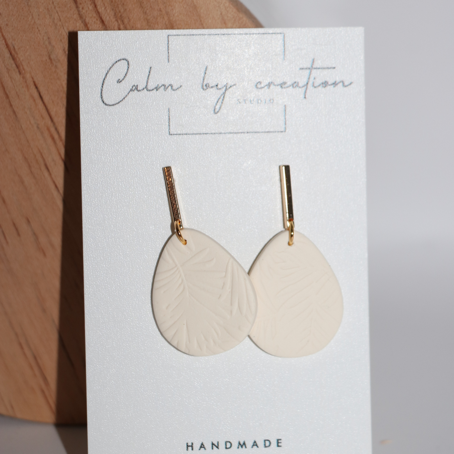 ISLAND | Handmade Cream and Gold or Silver Rectangle Stud with Teardrop Earrings
