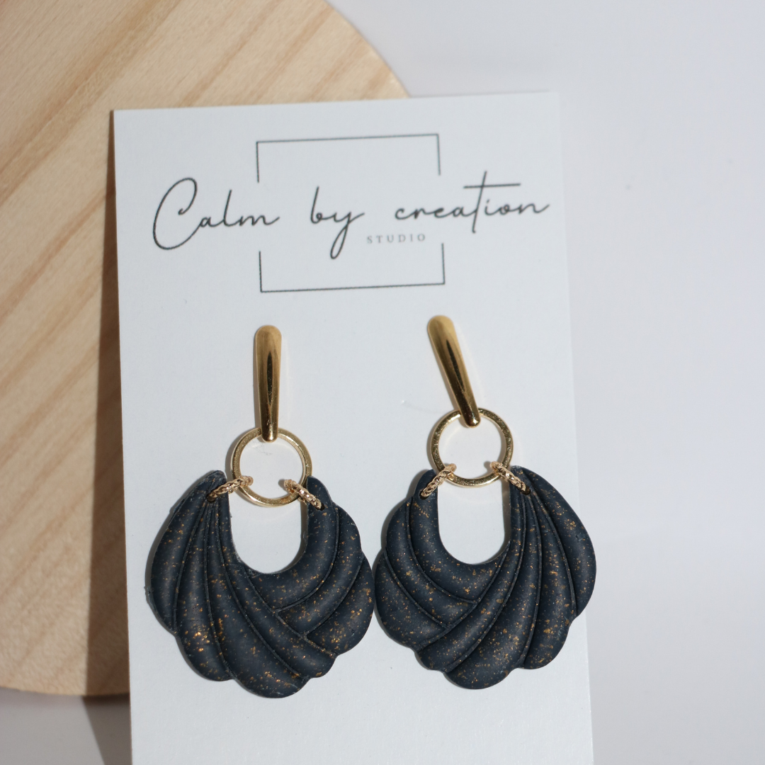 Glitz and Glam - Dark Navy and Gold Statement Petal Earrings