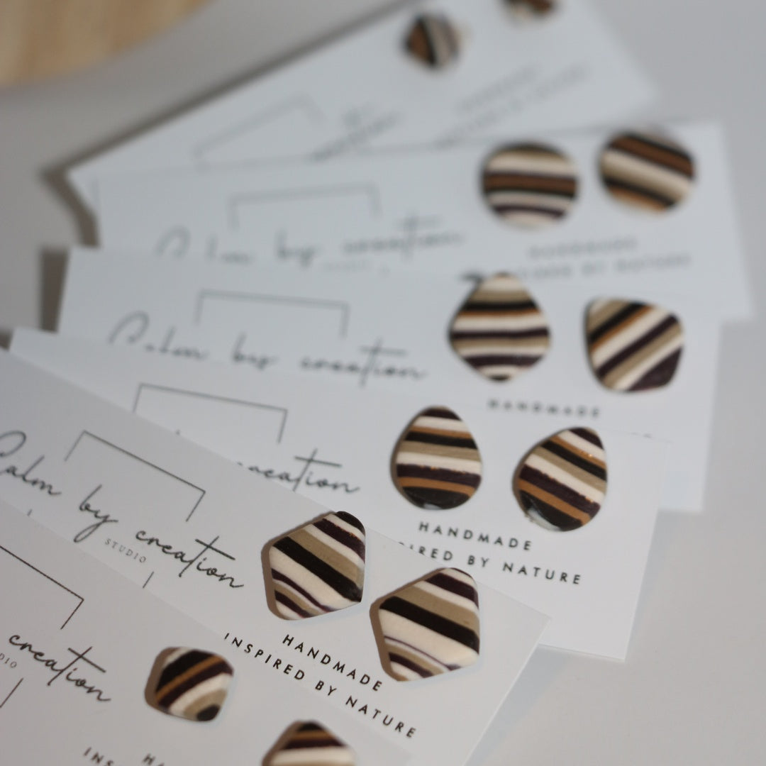Driftwood striped collection handmade polymer clay earrings by Calm by Creation Studio