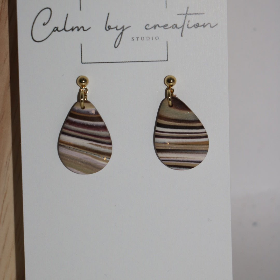 Moorland mauve and sage rounded diamond drops polymer clay earrings by Calm by Creation Studio