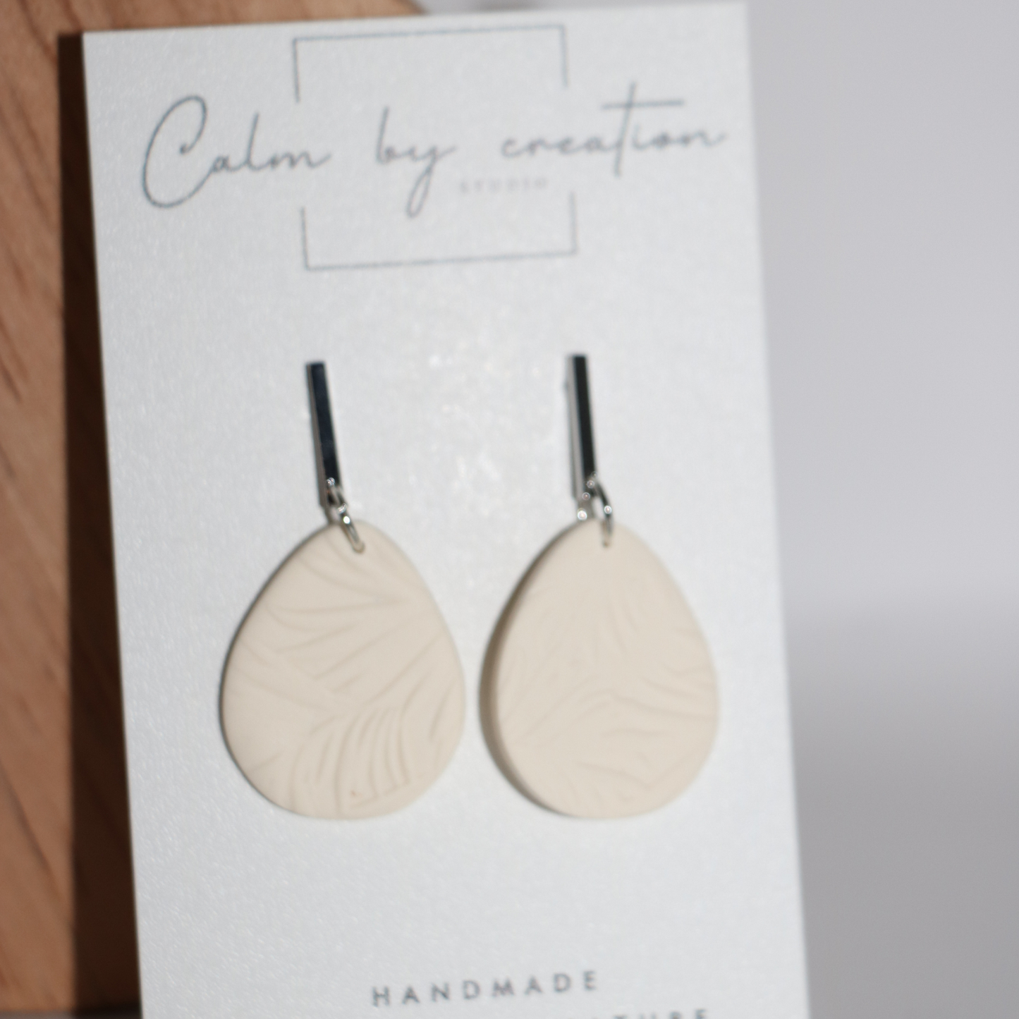 ISLAND | Handmade Cream and Gold or Silver Rectangle Stud with Teardrop Earrings
