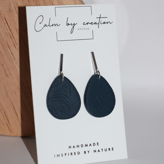 ISLAND | Handmade Navy and Gold or Silver Rectangle Stud with Teardrop Earrings