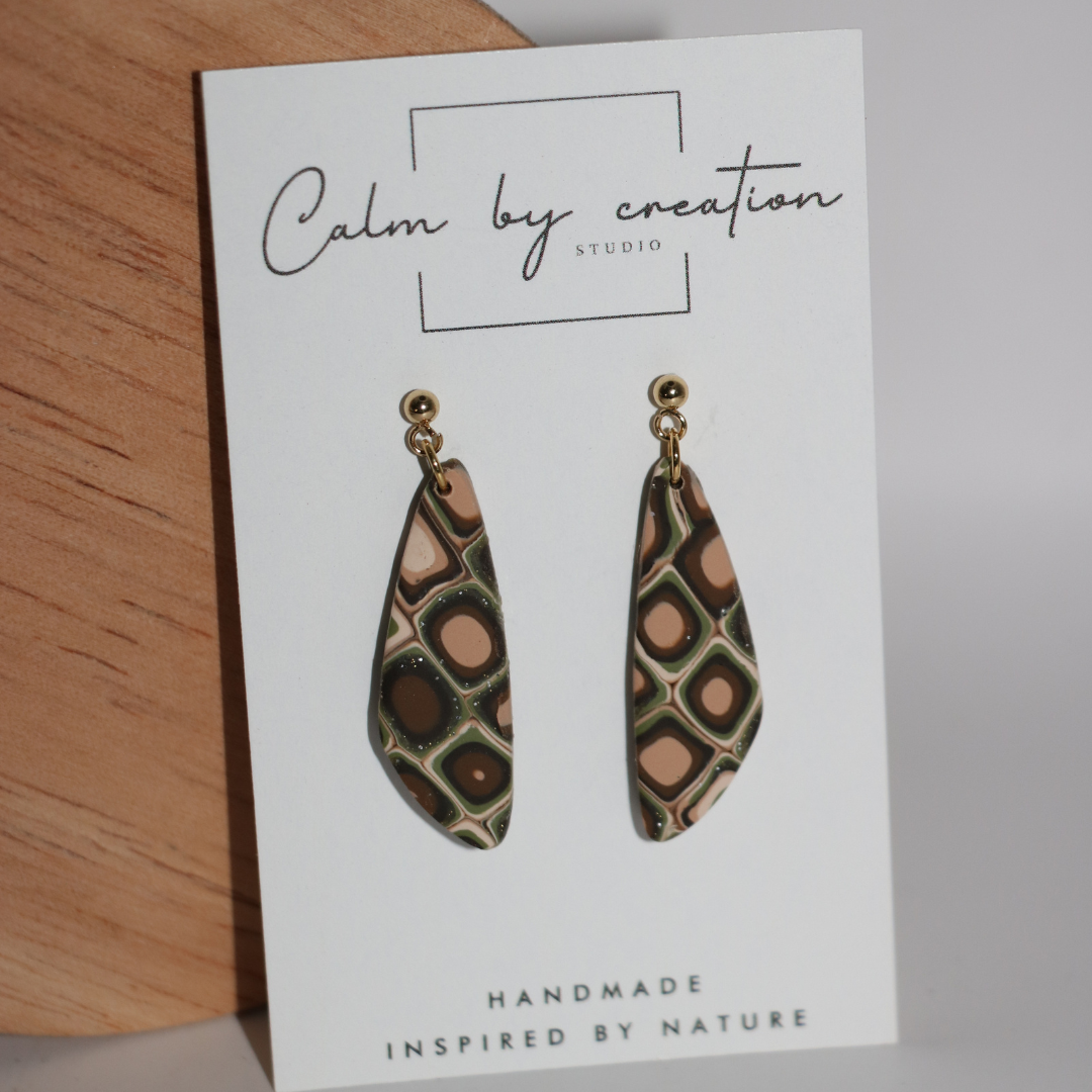 MAGICAL MOSAIC | Brown, cream and olive tones earrings