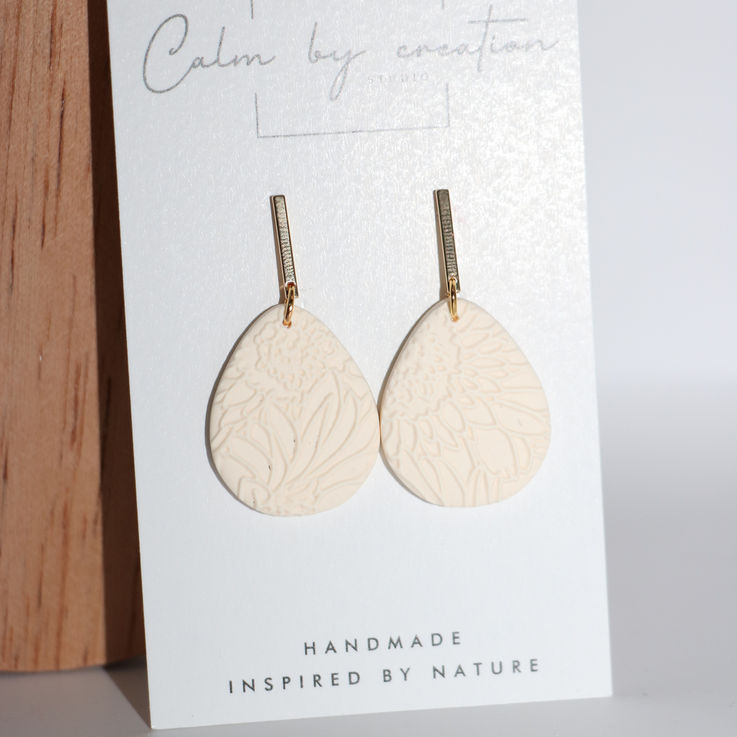 RADIANCE | Handmade Cream and Gold or Silver Rectangle Stud with Teardrop Earrings