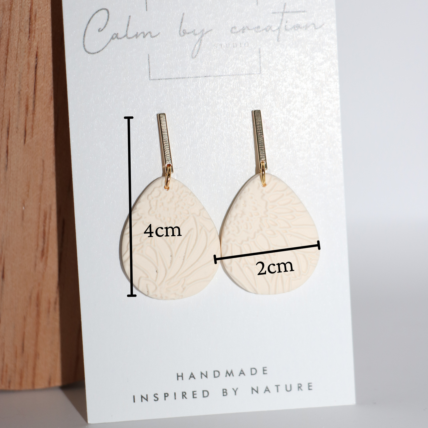 RADIANCE | Handmade Cream and Gold or Silver Rectangle Stud with Teardrop Earrings