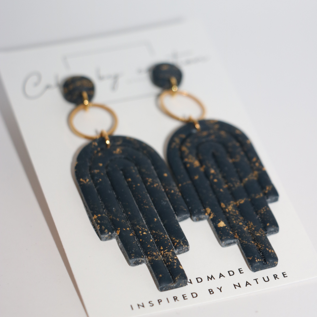 Glitz and Glam - Dark Navy and Gold Statement Earrings