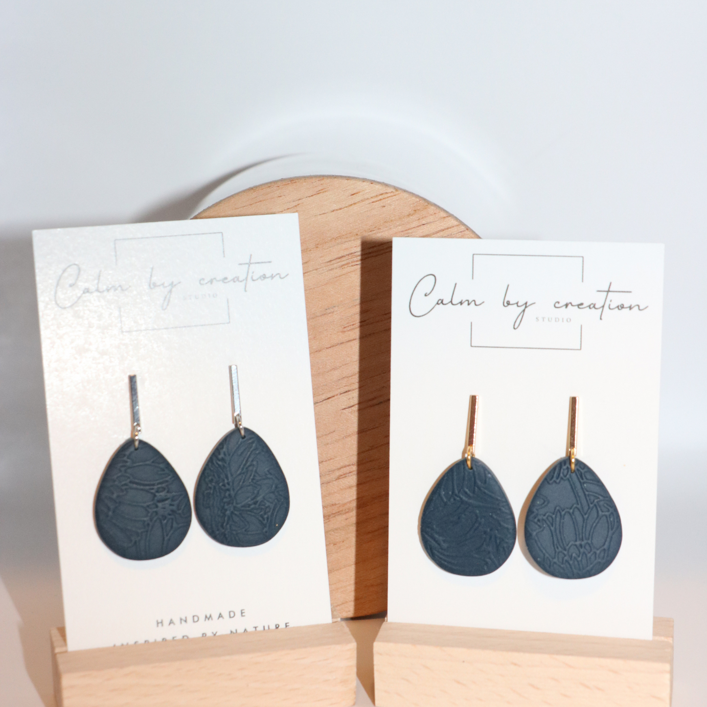 RADIANCE | Handmade Navy and Gold or Silver Rectangle Stud with Teardrop Earrings