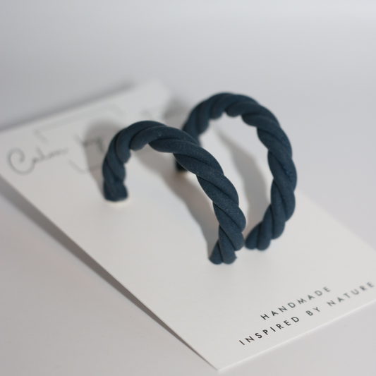 Twisted Navy Large Hoop with Silver Hardware
