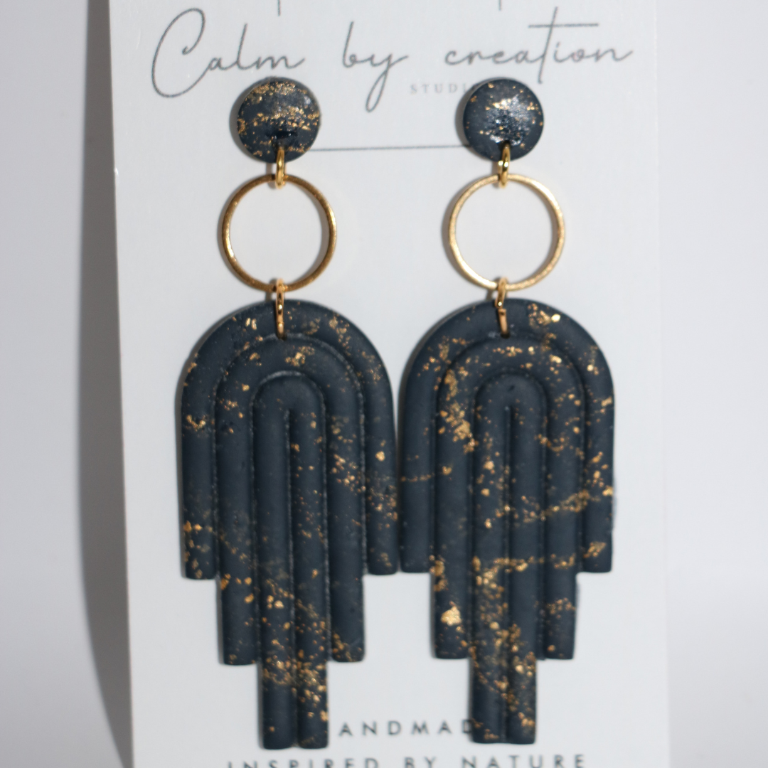 Glitz and Glam - Dark Navy and Gold Statement Earrings