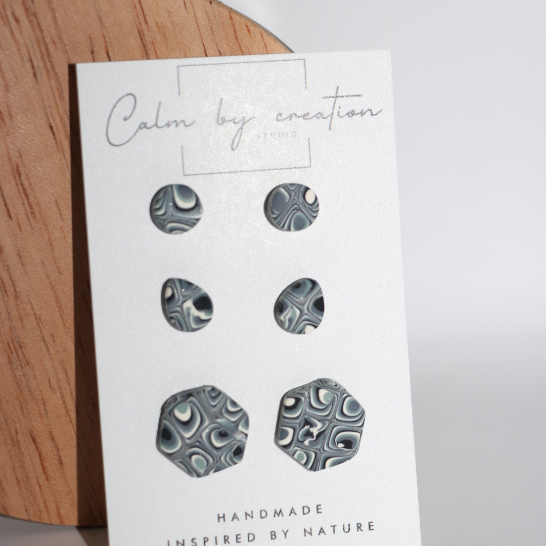 MAGICAL MOSAIC | Grey, cream and pale green tones Earrings