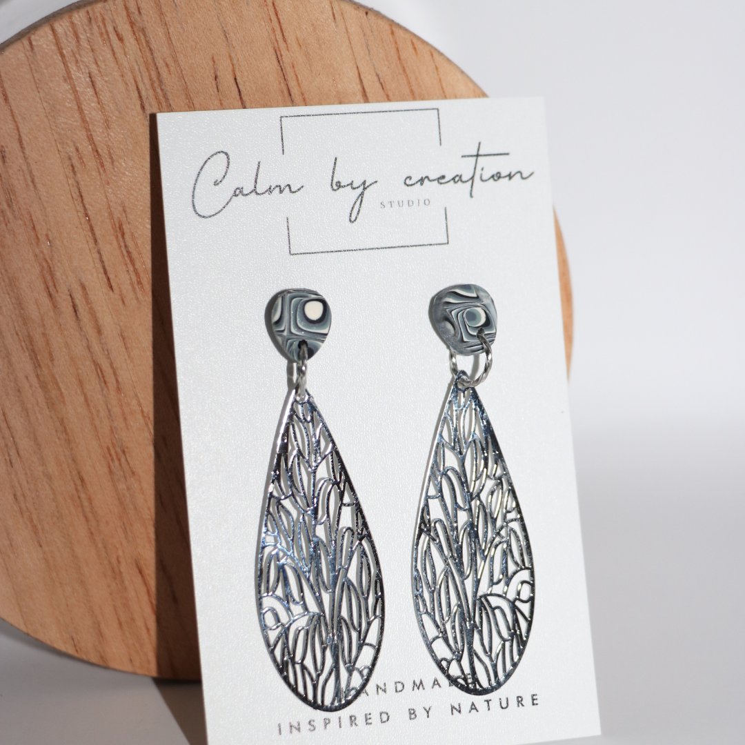 MAGICAL MOSAIC | Grey, cream and pale green tones Earrings