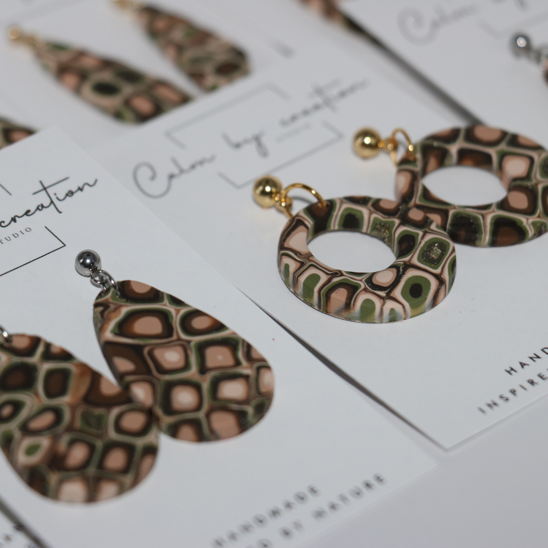 MAGICAL MOSAIC | Brown, cream and olive tones earrings
