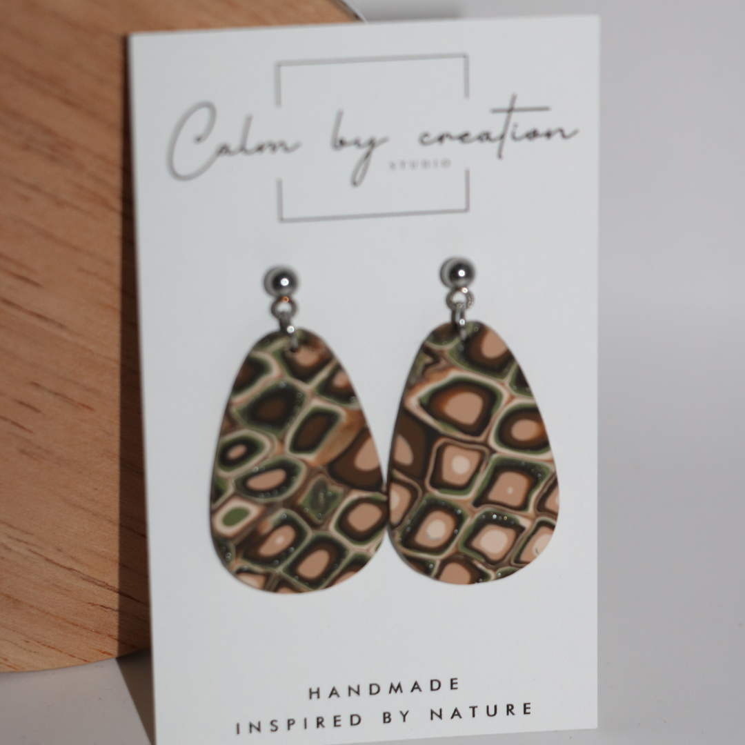 MAGICAL MOSAIC | Brown, cream and olive tones earrings
