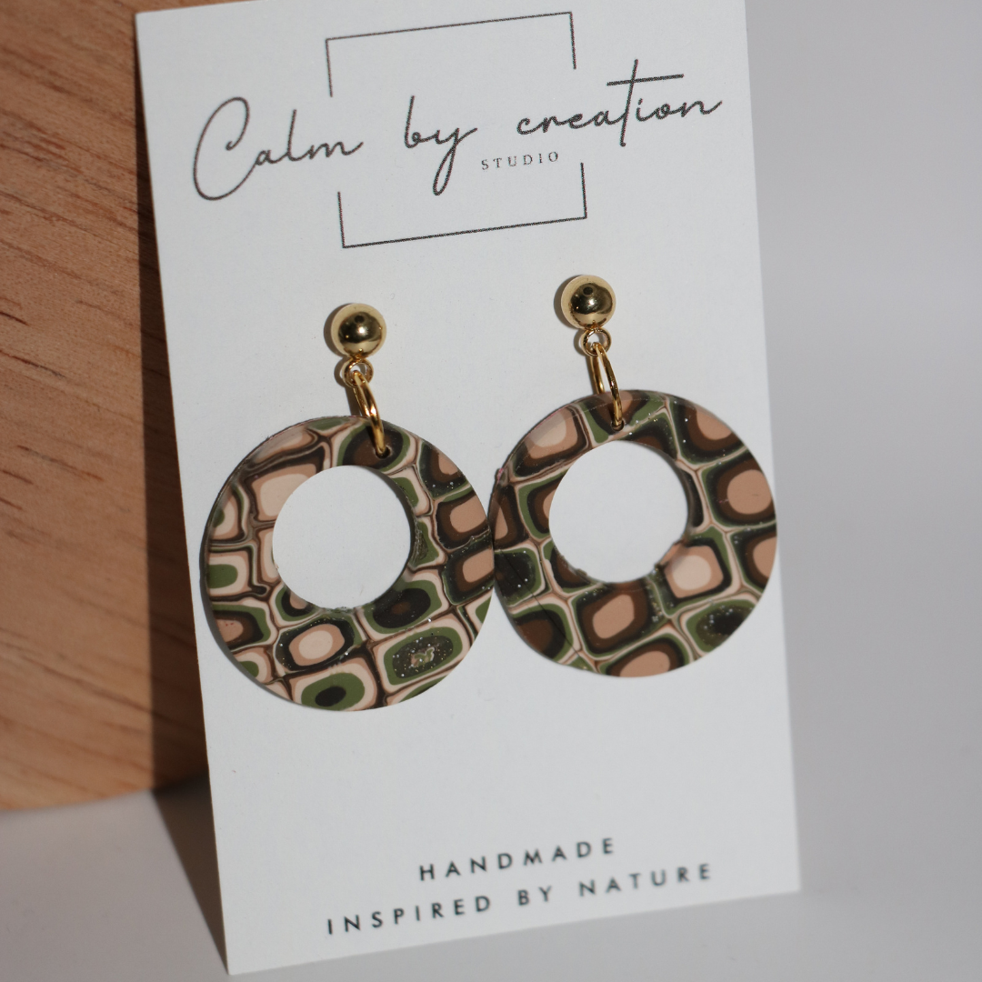 MAGICAL MOSAIC | Brown, cream and olive tones earrings