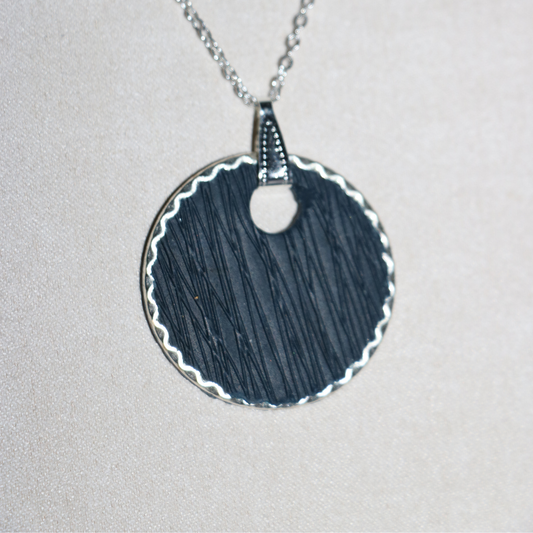 NECKLACES | Silver Chain with Navy Feature bead in silver charm with GRASSLANDS print