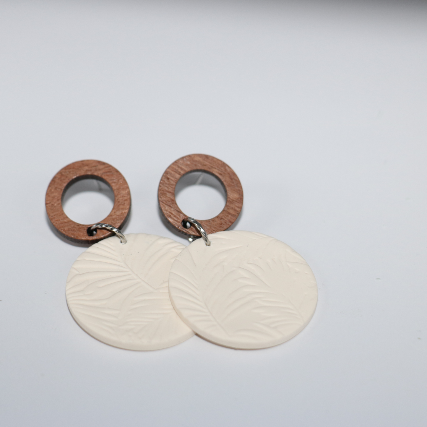 ISLAND | Cream and Walnut Wood Hollow Round Stud with Large Round Earrings