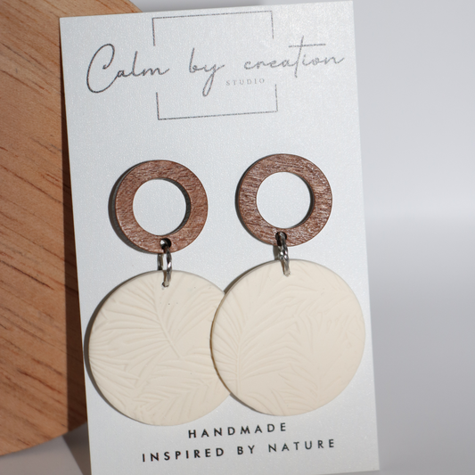 ISLAND | Cream and Walnut Wood Hollow Round Stud with Large Round Earrings