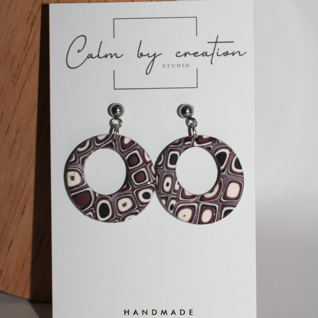 MAGICAL MOSAIC | Deep red, cream and black tones earrings