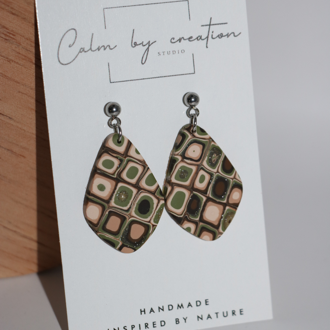 MAGICAL MOSAIC | Brown, cream and olive tones earrings