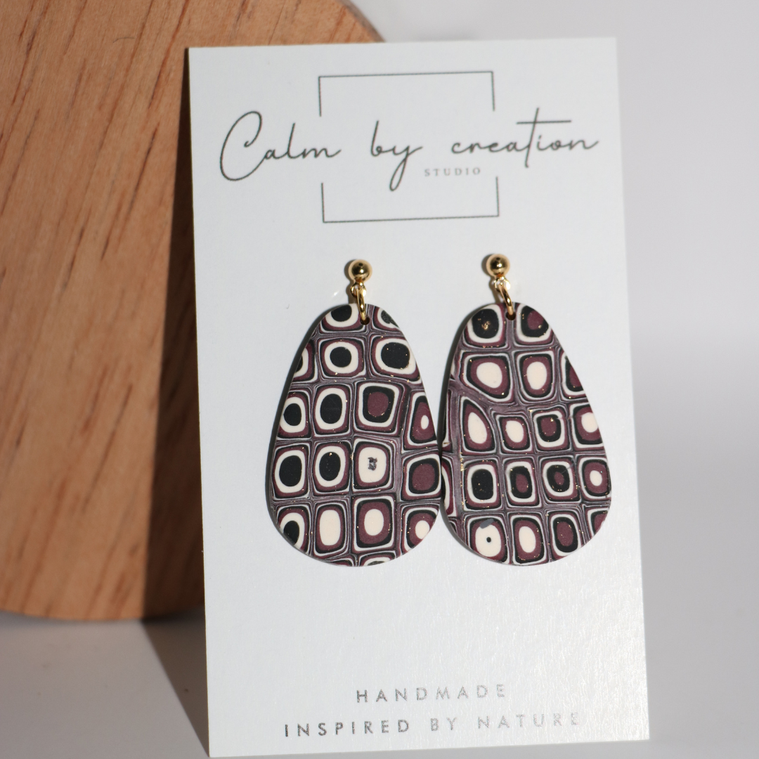 MAGICAL MOSAIC | Deep red, cream and black tones earrings