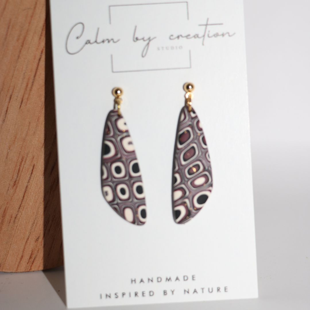 MAGICAL MOSAIC | Deep red, cream and black tones earrings