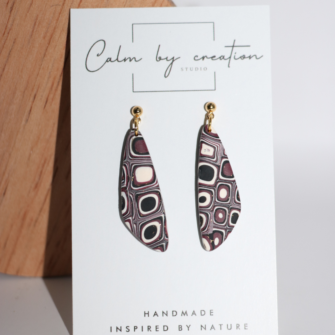 MAGICAL MOSAIC | Deep red, cream and black tones earrings