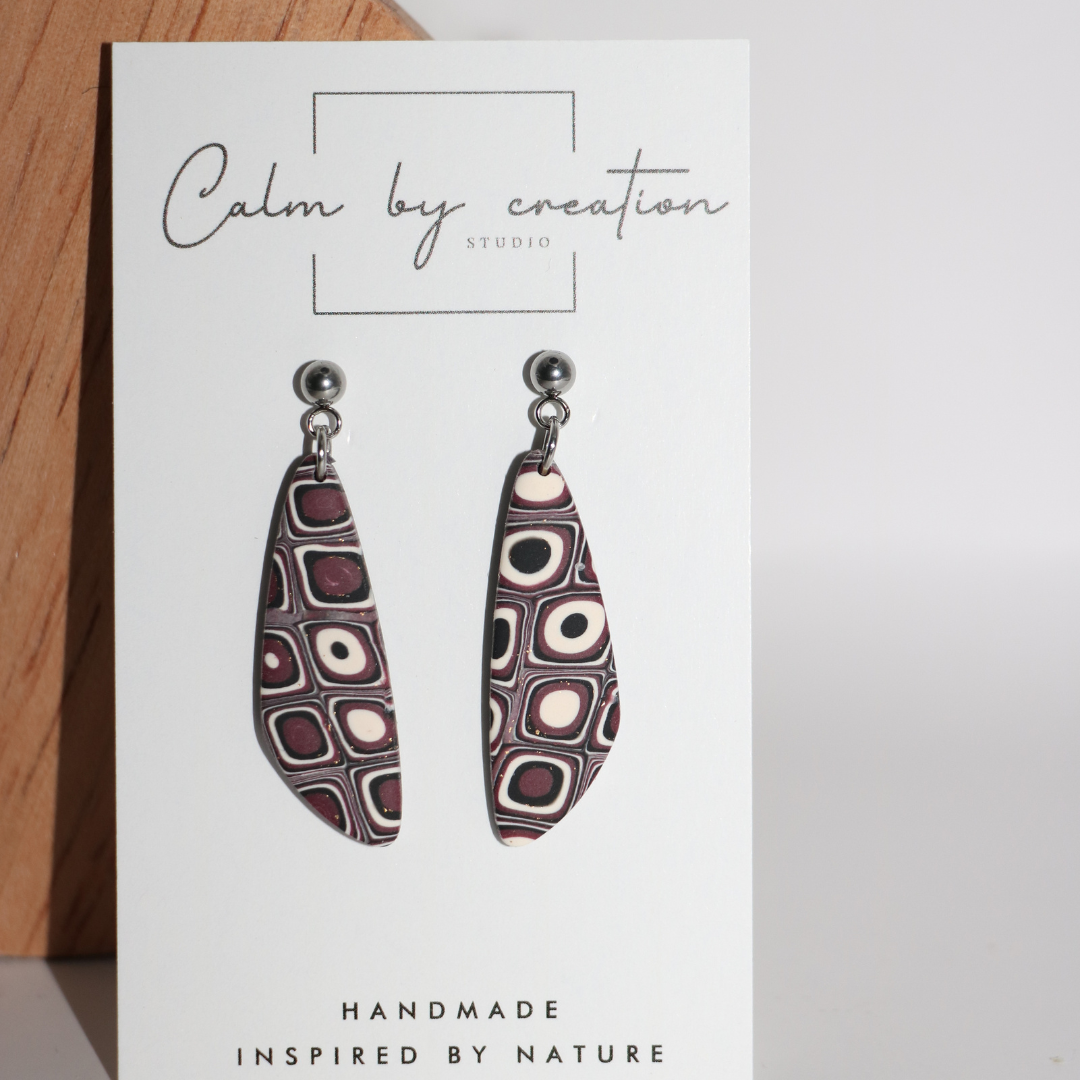MAGICAL MOSAIC | Deep red, cream and black tones earrings