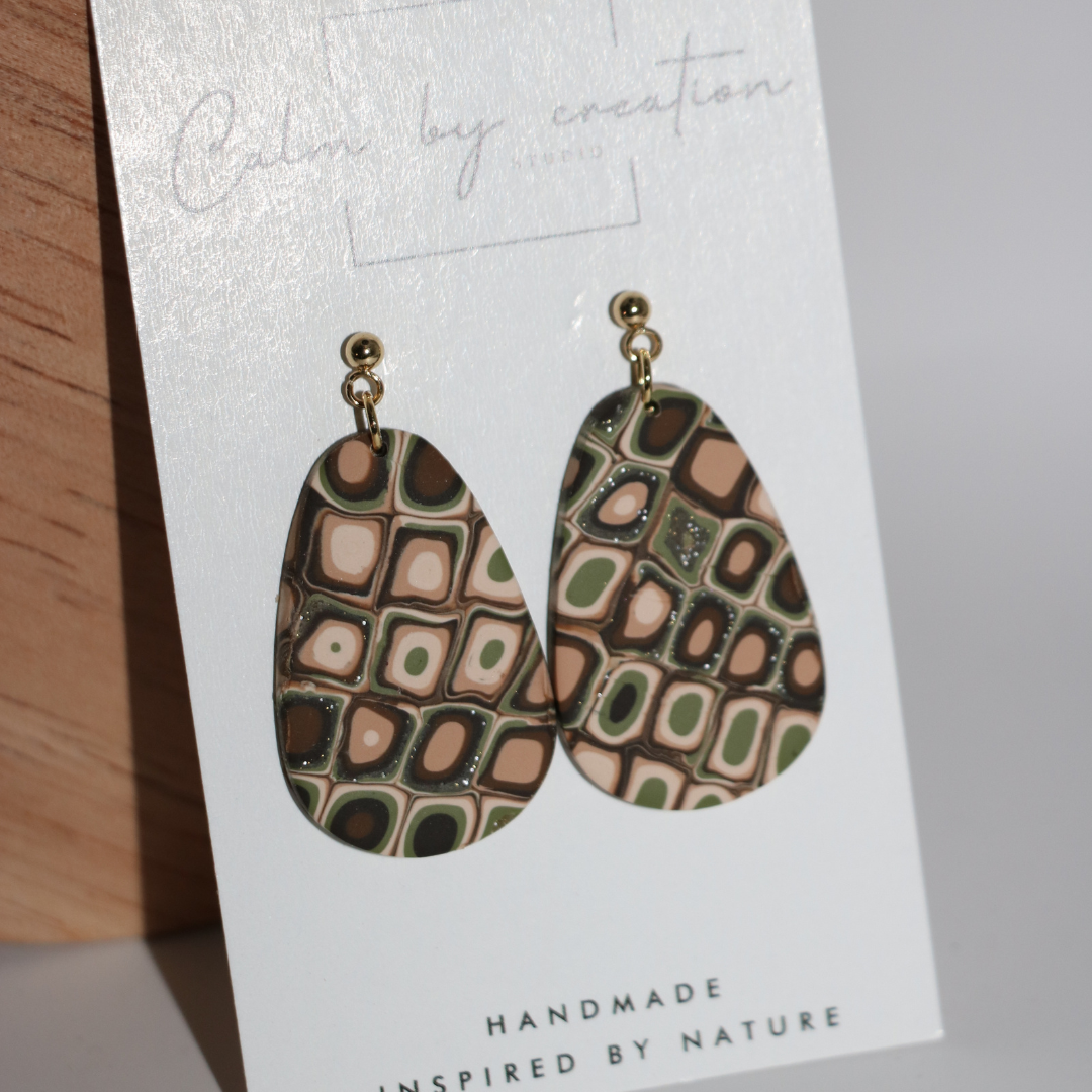 MAGICAL MOSAIC | Brown, cream and olive tones earrings
