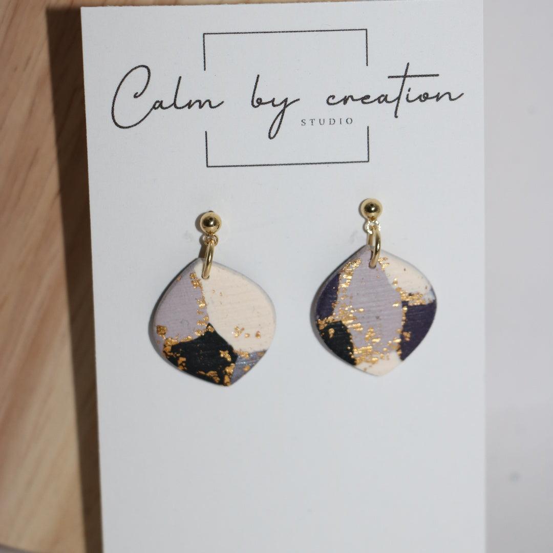 Amethyst cream and black soft diamond dangle polymer clay earrings handmade in Australia