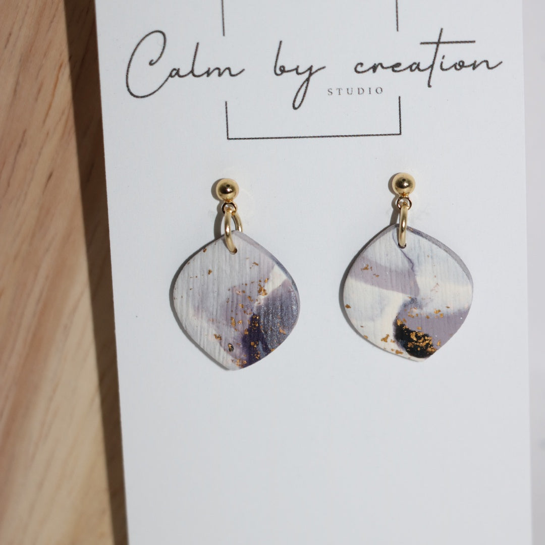 Amethyst pale lilac soft diamond dangle polymer clay earrings handmade in Australia
