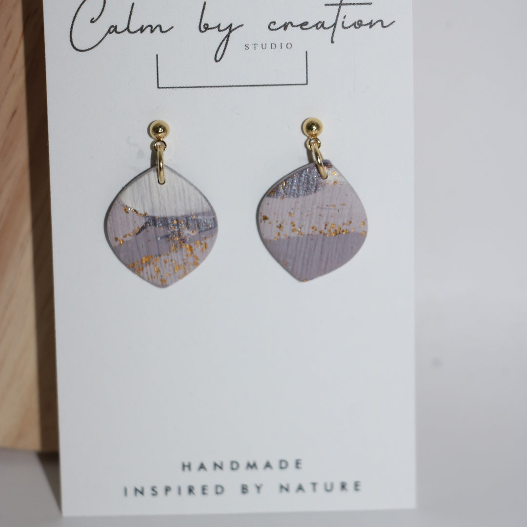 Amethyst soft lilac diamond dangle polymer clay earrings handmade in Australia