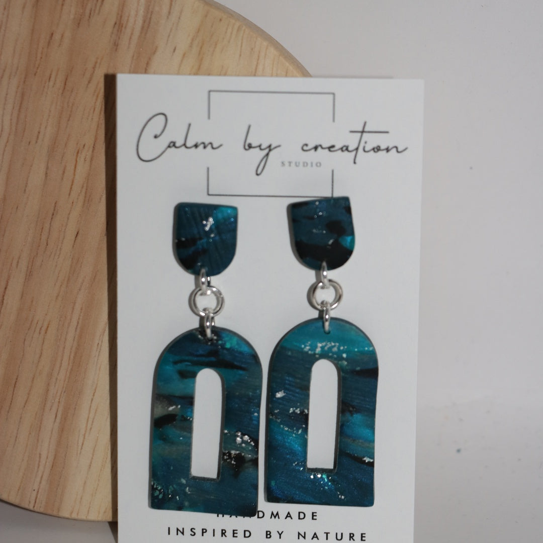 DEEP TIDE teal and black open arch statement polymer clay earrings handmade in Australia