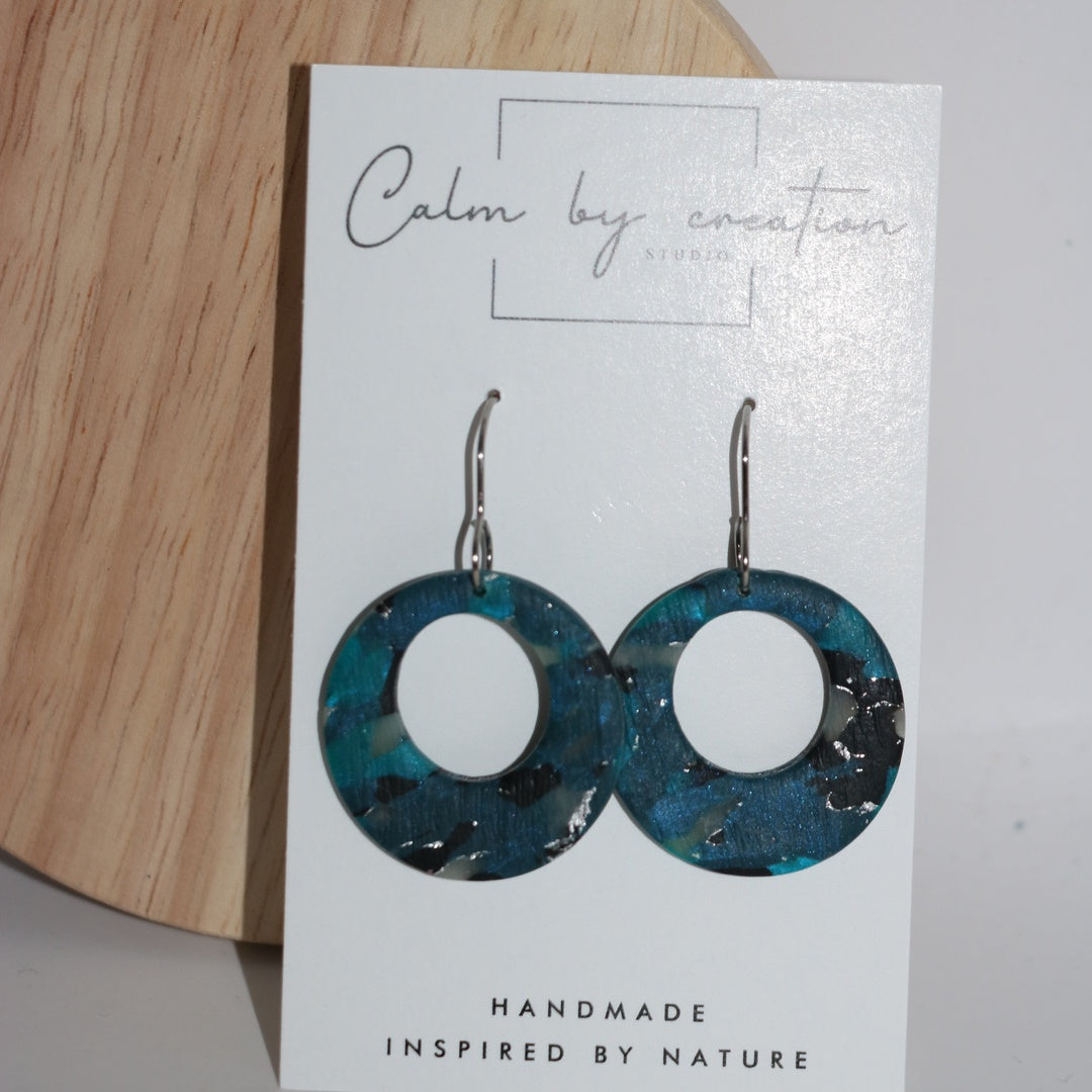 DEEP TIDE teal round open hoop polymer clay earrings handmade in Australia