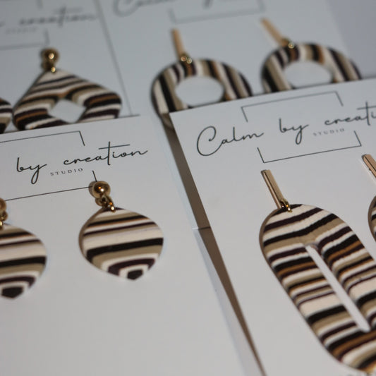 Driftwood striped collection handmade polymer clay earrings by Calm by Creation Studio