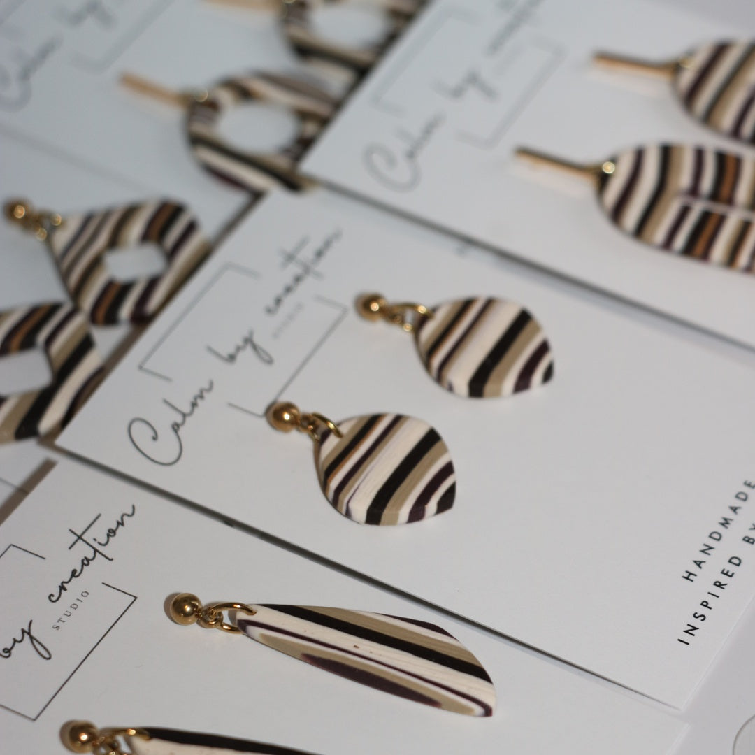 Driftwood striped collection handmade polymer clay earrings by Calm by Creation Studio