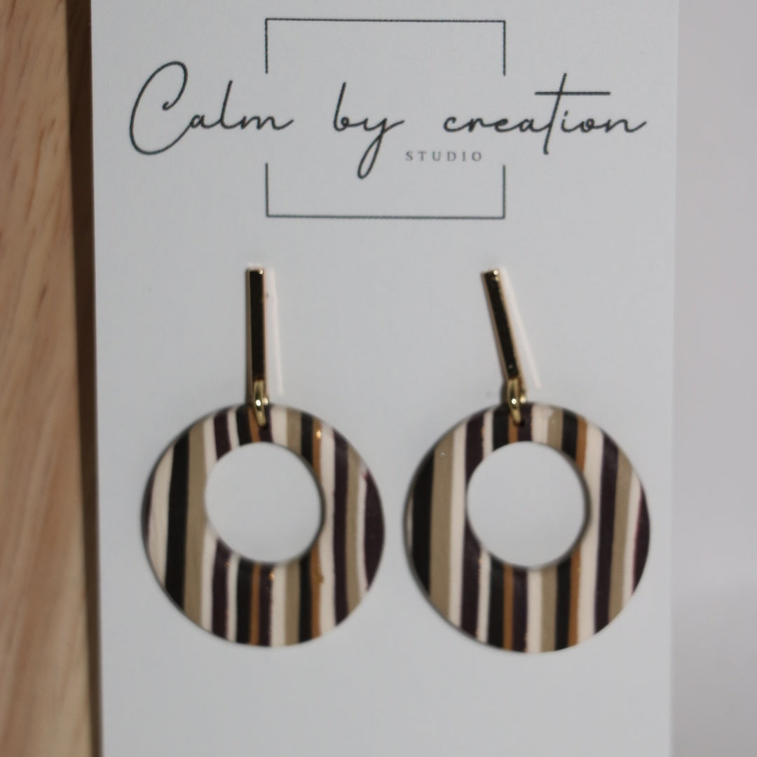 Driftwood striped open circle hoop polymer clay earrings by Calm by Creation Studio