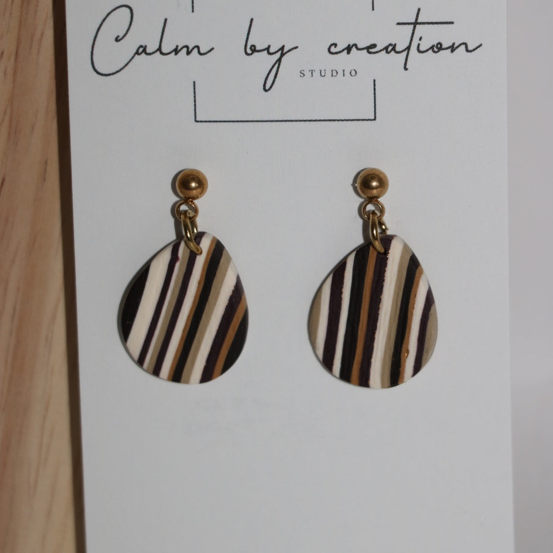 Driftwood striped petite pebble drops polymer clay earrings by Calm by Creation Studio