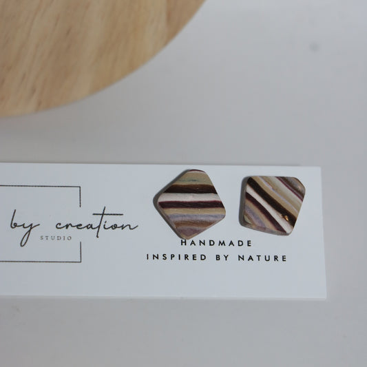 Moorland mauve and sage diamond studs polymer clay earrings by Calm by Creation Studio