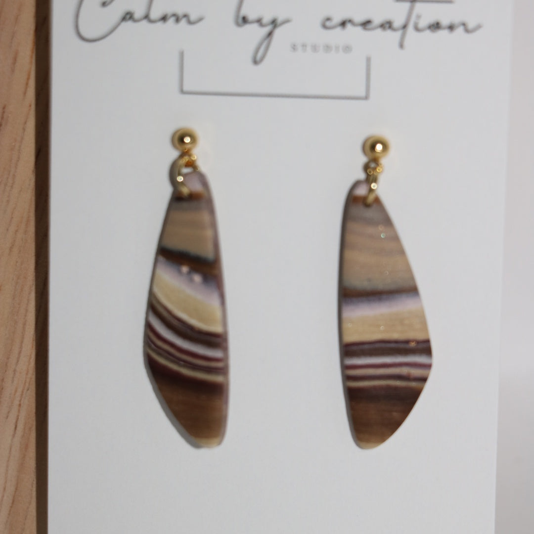 Moorland mauve and sage long tapered drops polymer clay earrings by Calm by Creation Studio