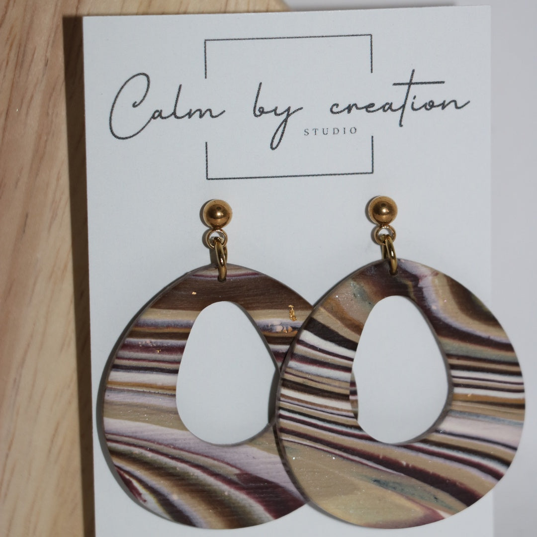 Moorland mauve and sage open circle hoop polymer clay earrings by Calm by Creation Studio