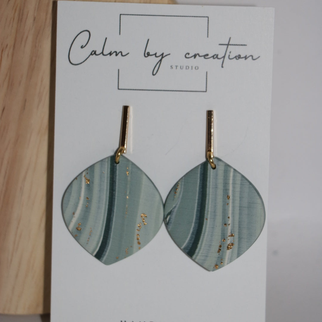 Seaglass seafoam green diamond leaf drops polymer clay earrings by Calm by Creation Studio