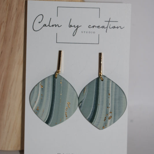 Seaglass seafoam green diamond leaf drops polymer clay earrings by Calm by Creation Studio