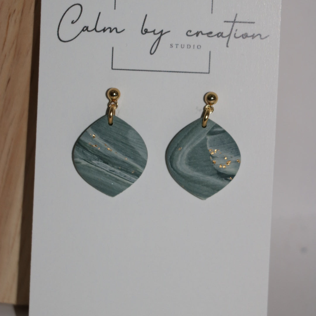 Seaglass seafoam green petite leaf drops polymer clay earrings by Calm by Creation Studio