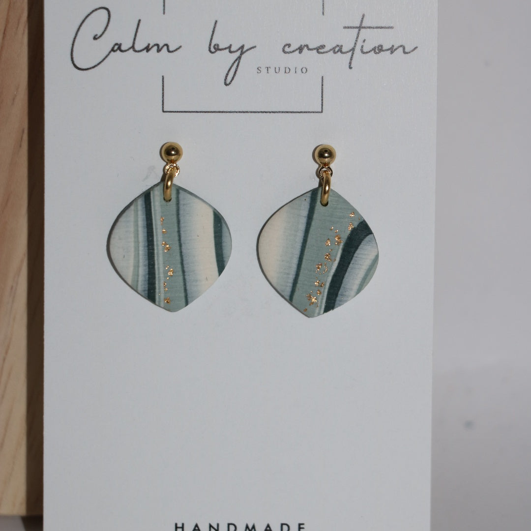 Seaglass seafoam green rounded diamond drops polymer clay earrings by Calm by Creation Studio