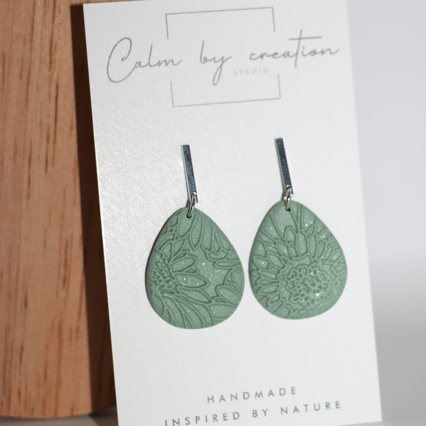 RADIANCE | Handmade Sage and Silver Rectangle Stud with Teardrop Earrings