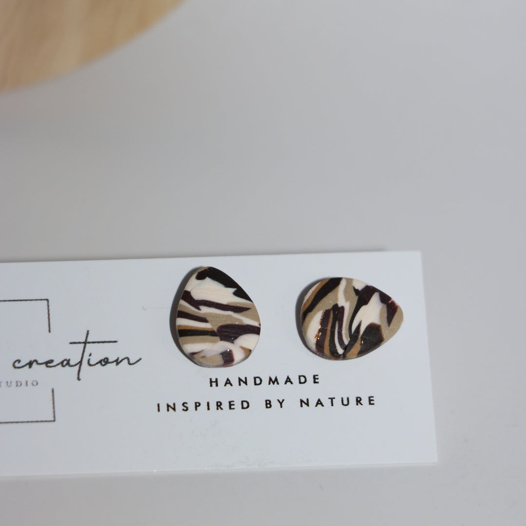 Woodland marbled brown collection handmade polymer clay earrings by Calm by Creation Studio