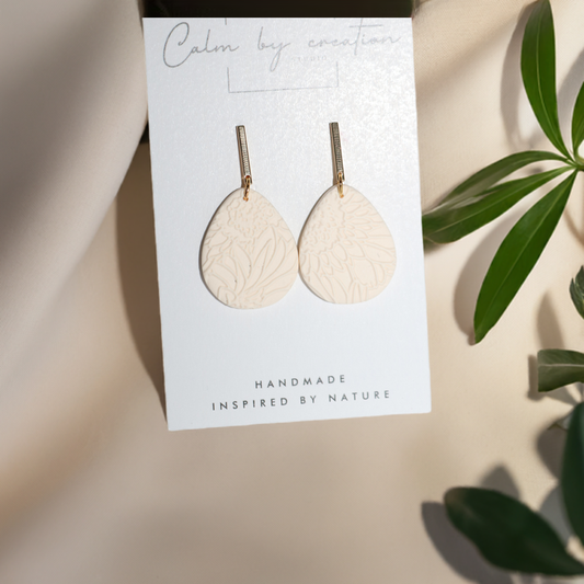 RADIANCE | Handmade Cream and Gold or Silver Rectangle Stud with Teardrop Earrings